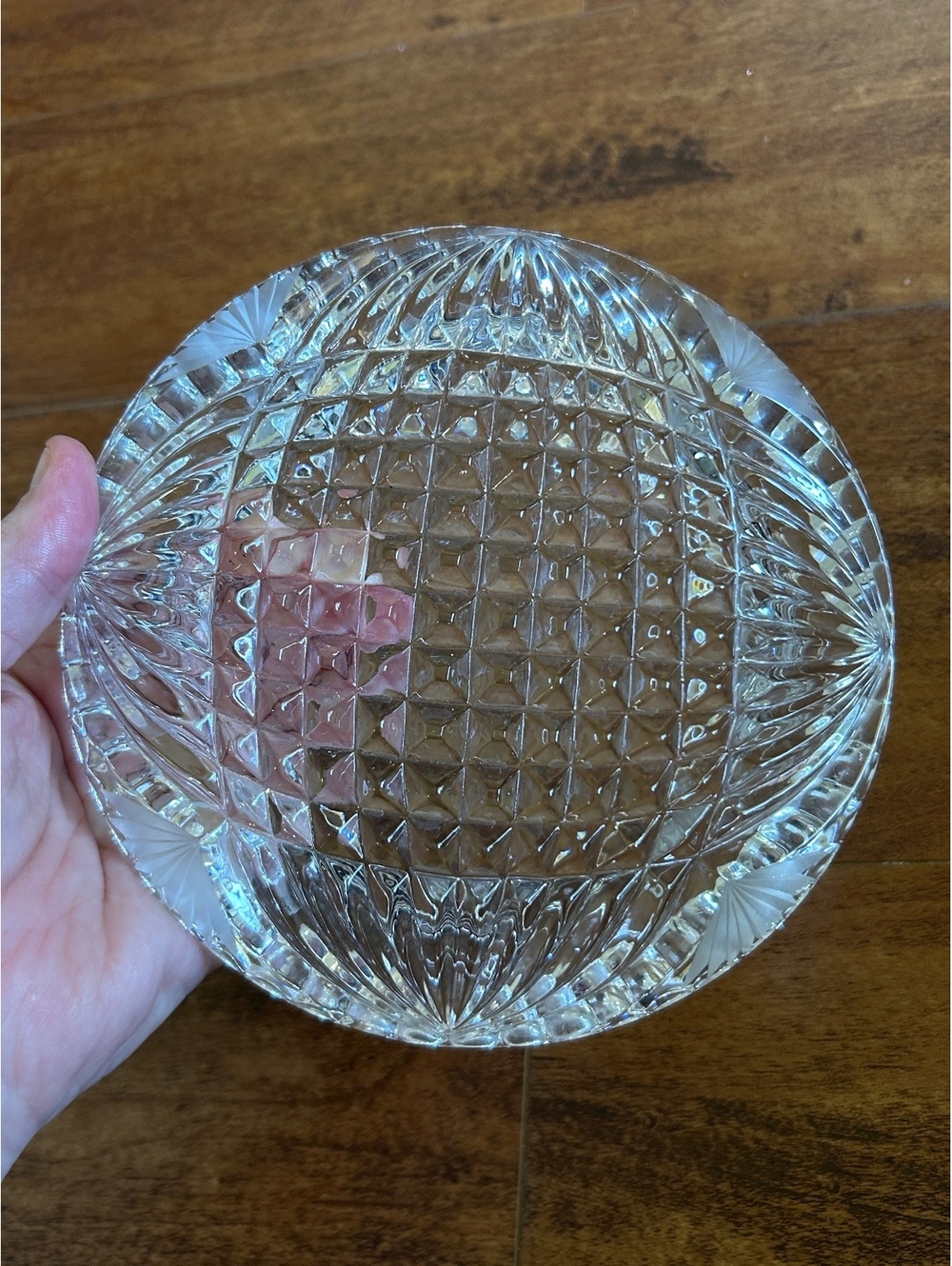 Vintage Clear Cut Glass Ashtray with Intricate Pattern